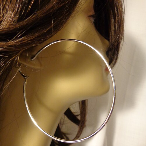 Large 5 Inch Hoop Earrings Classic Thin Rhinestone Crystal Etsy