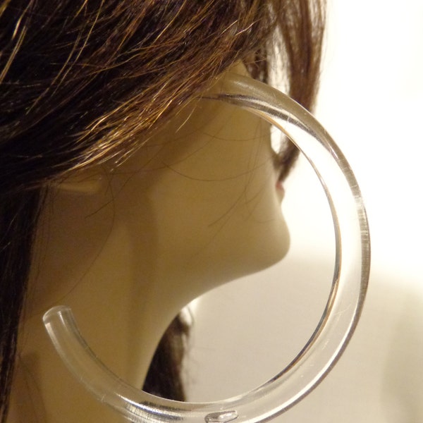 VINTAGE HOOP earrings clear 2.5 inch Hoop Earrings Tube Hoop Pipe Hoop Earrings Lucite Thick Earrings