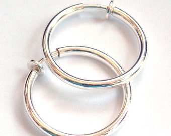 Clip-on Earrings Clip Hoop Earrings Silver tone Hypo-Allergenic 1 inch  Earrings Pipe Hoops