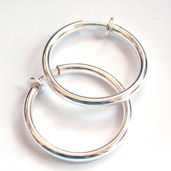 Clip-on Earrings Clip Hoop Earrings Silver tone Hypo-Allergenic 1 inch  Earrings Pipe Hoops