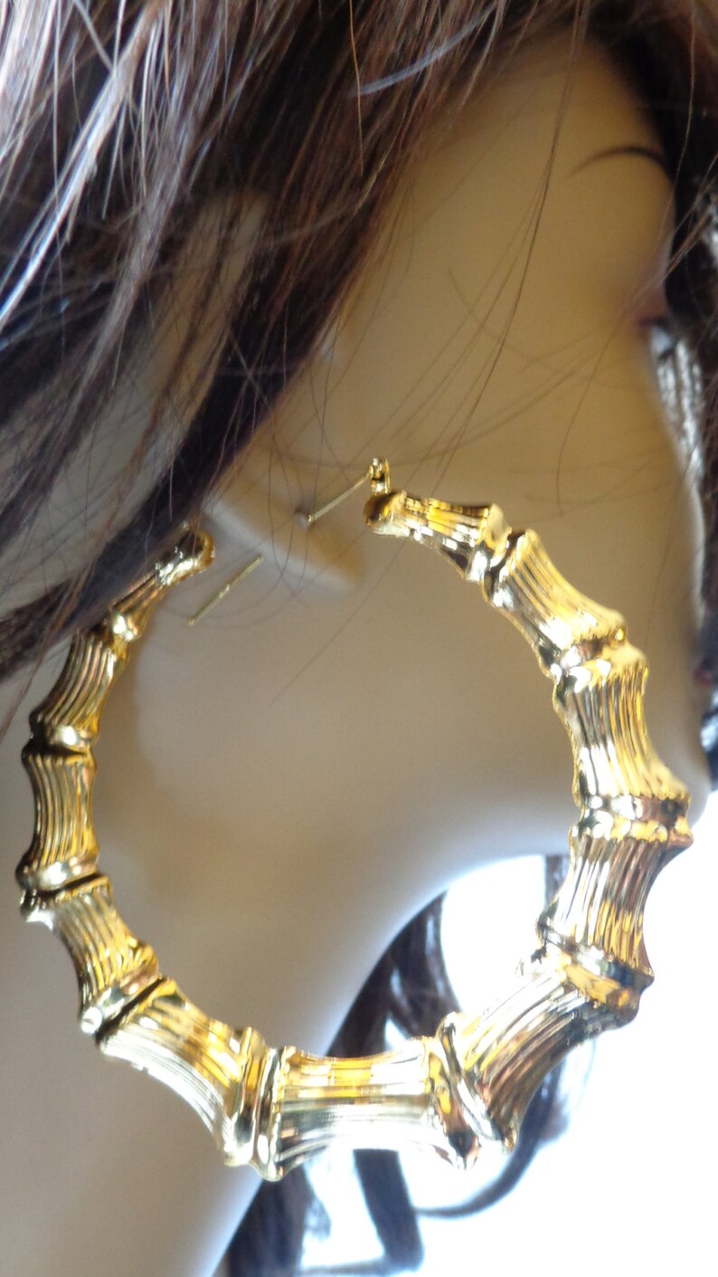 VINTAGE BAMBOO HOOP Earrings Gold Tone Hoop Earrings Etsy