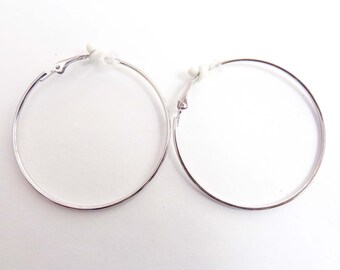 Clip-on Earrings Clip Hoop Earrings Silver tone 3 inch  Earrings Simple Thin