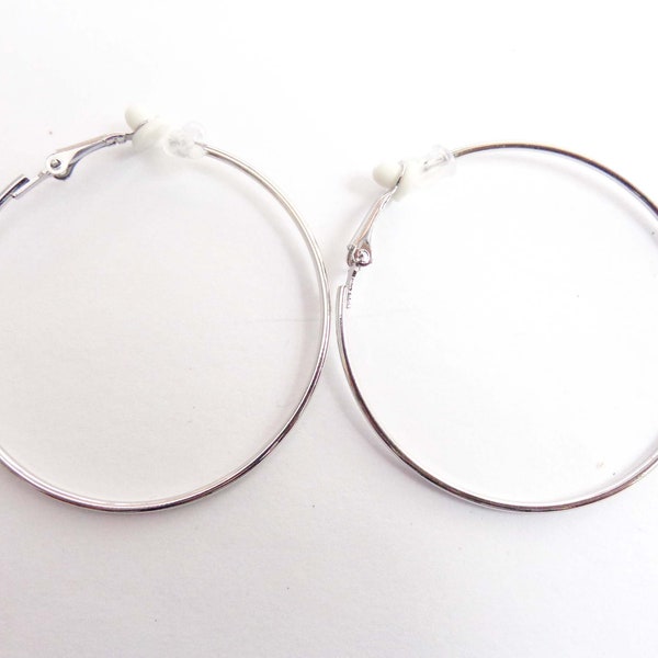 Clip-on Earrings Clip Hoop Earrings Silver tone 3 inch  Earrings Simple Thin