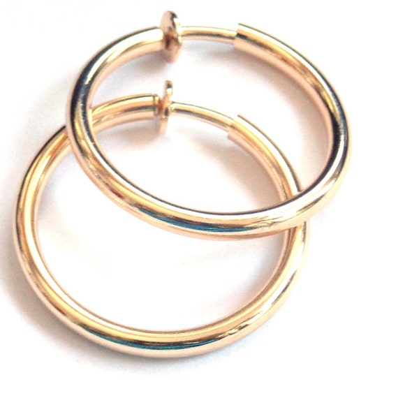 Clip-on Earrings Clip Hoop Earrings Gold tone Brass Hypo-Allergenic 1 inch  Earrings Pipe Hoops