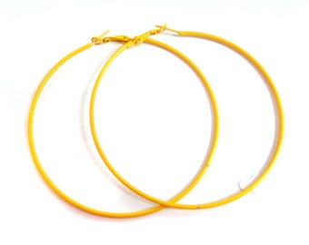 Yellow Hoop Earrings Thin Hoops Assorted Sizes Bright Yellow Earrings