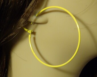 2.25 inch Hoop Earrings Yellow Hoop Earrings Classic Thin Hoop Earrings
