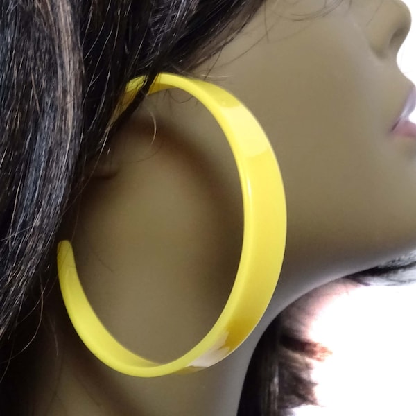 Large Yellow Earrings 3 inch Hoop Earrings Yellow Hoop Earrings Classic Thick Hoops