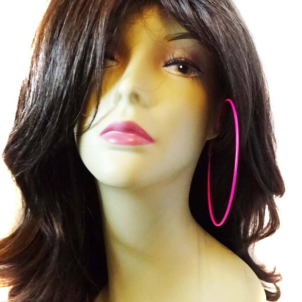 Hot Pink Hoop Earrings Pink Hoop Earrings Classic Thin Hoop Earrings Large 4 inch Hoops