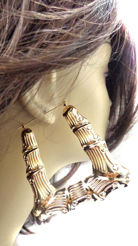 3 inch gold bamboo hoop earrings deals