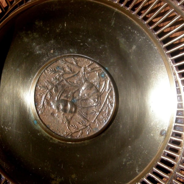 Original Unique Hand Crafted Oriental Etched Korean polished brass dish tray, finely detailed and engraved  - A masterly crafted piece