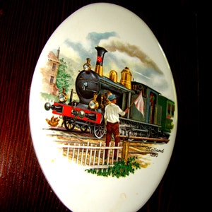 DUTCH PORCELAIN Ceramic Art Panel showing advanced European Locomotive - Rare Original ANTIQUE signed &quot;Holland 1890&quot; Framed Ceramic