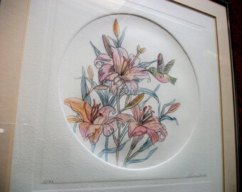 Original Authentic Hand Signed by the Artist Hand Colored Exquisite Hummingbird Art Polychrome ETCHING Limited Edition 4/100