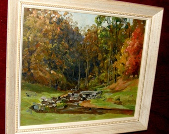 Original Vintage/Antique Oil on Masonite board Landscape Study Painting circa 1930-50s