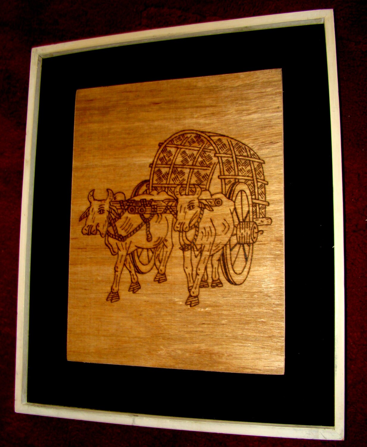 工芸品　大理石絵 Authentic Hand Made Original Wood Pyrography Middle East