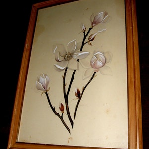 Original Antique Watercolor Painting - Large Signed Botanical Floral Blossoms Watercolor