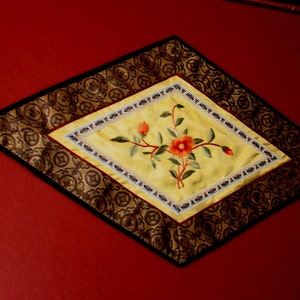 Large Chinese HAND EMBROIDERED Art Silk TAPESTRY Flowers inside delicate bamboo panel under cover