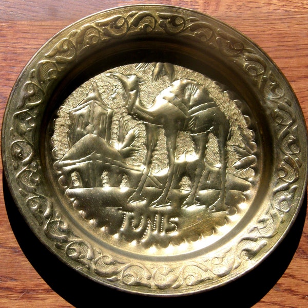 Islamic Hand Made Ornate Brass Wall Decor Plate  - Tunisia hand crafted ornate brass plate