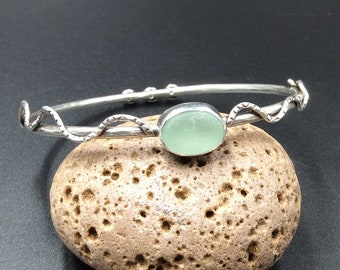 Sea Glass Silver Bangle Bracelet