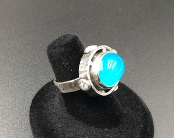 Blue Jade Statement Ring in Sterling Silver