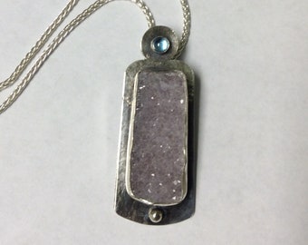 Amethyst Druzy Pendant with Blue Topaz