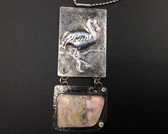 Sterling Silver Repousse Flamingo Necklace and Pendant