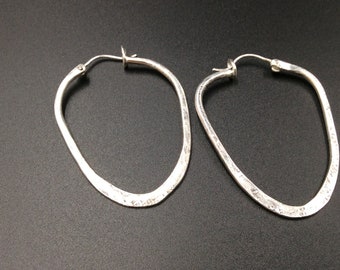 Shield Shaped Silver Hoop Wire Earrings