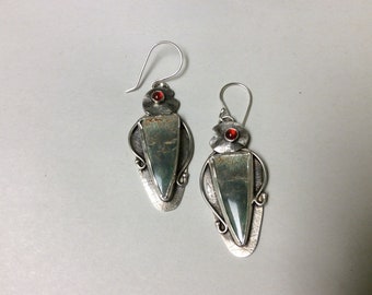 Green Jasper and Carnelian stones with  Silver Drop  Earrings