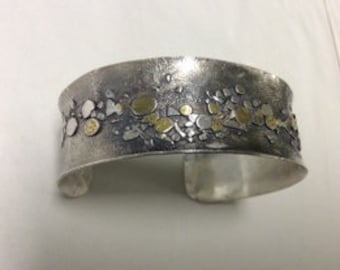 Riverbed Series Cuff Bracelet in Silver and Gold accents