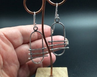 Oval long drop Sterling Silver Earrings with bars