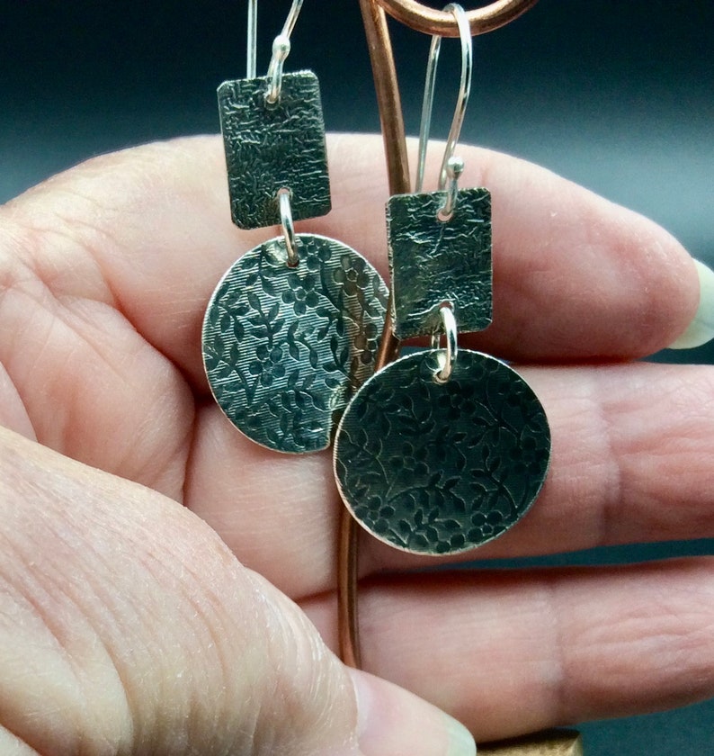 Round Earrings with Reticulated Silver image 3
