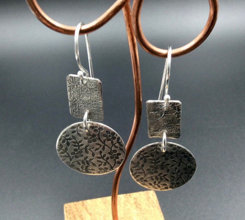 Round Earrings with Reticulated Silver image 2