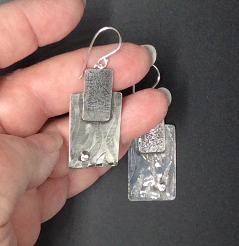 Sterling Silver Dangle Earrings with diamond CZ stones image 4