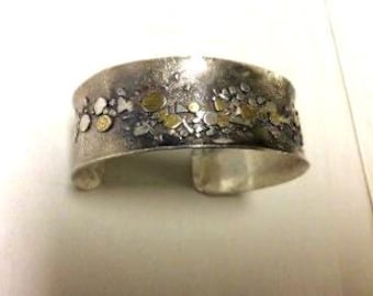 Riverbed Series Cuff Bracelet in Silver and Gold accents