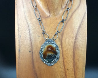 Moss  agate stone set on Sterling Silver pendant on silver Chain