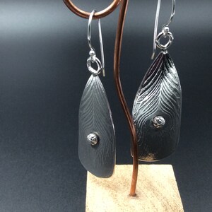 Long Sterling Silver Feather textured Earrings image 4