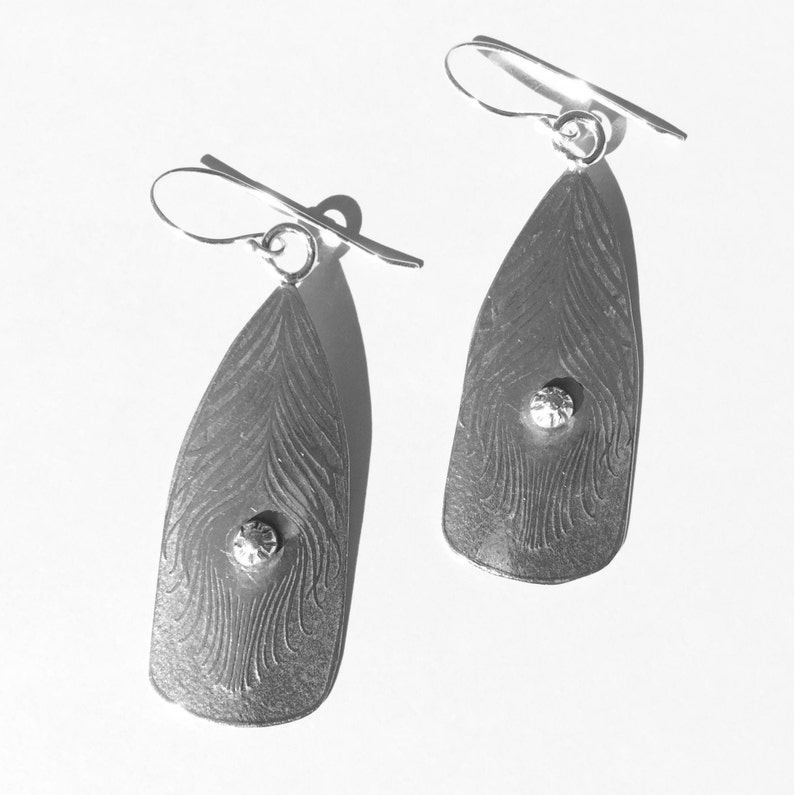 Long Sterling Silver Feather textured Earrings image 5