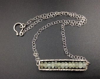 Aquamarine (genuine)  Bar Necklace in Sterling Silver