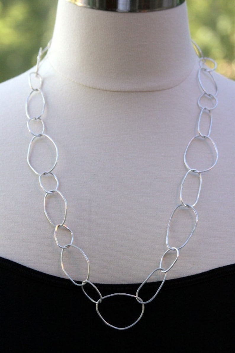 Sterling Silver Organic Circle Link Necklace image 1