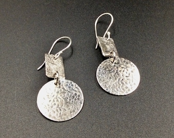 Round Earrings with Reticulated Silver