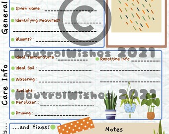 House Plant Info Sheet - Digital and Printable!