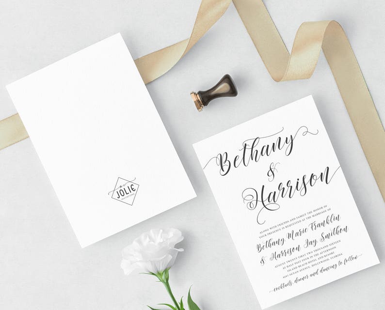 Script Wedding Invitation Printable Invite RSVP and OPTIONAL Details card Digital