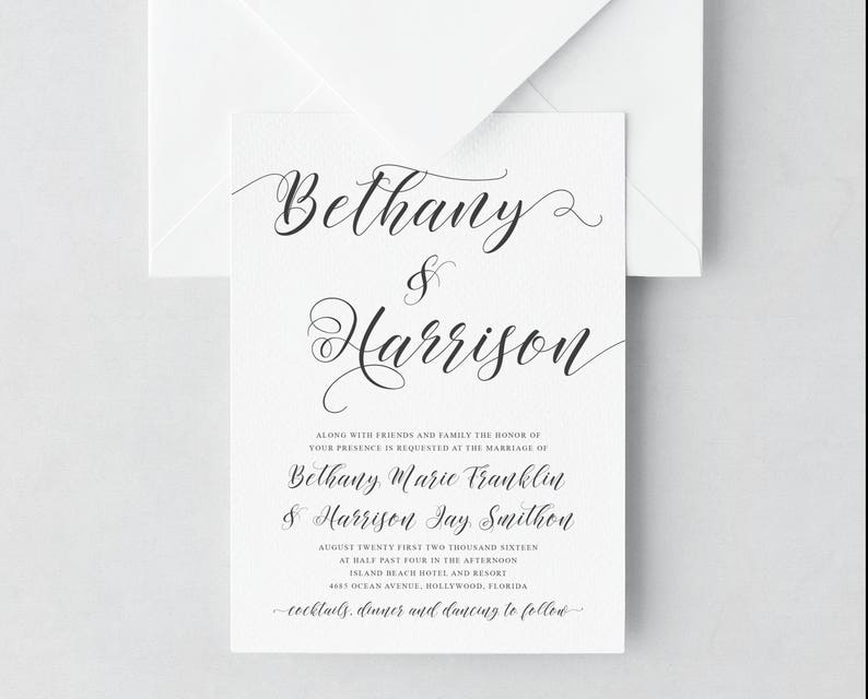 Script Wedding Invitation Printable Invite RSVP and OPTIONAL Details card Digital