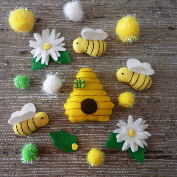 Felt Bumble Bee Hive & Flower Baby Mobile Garland Set