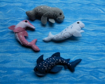 Felt Big Swimmers Beluga Dolphin Whale Shark Manatee Plushies by LittleDear