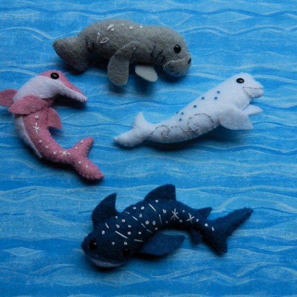 Felt Big Swimmers Beluga Dolphin Whale Shark Manatee Plushies by LittleDear