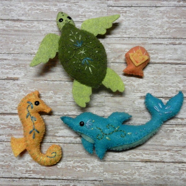 Felt Under the Sea Ocean Theme #1 Turtle SeaHorse Dolphin Mobile Plushies by LittleDear