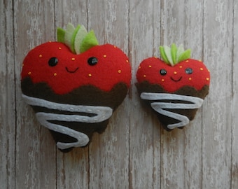 Felt Chunky & Mini Chocolate Covered Heart Strawberry Valentine Plushie by MimiBoom