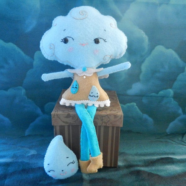 Felt Cloud Girl Raindrop Softie Plushie Doll by Noialand