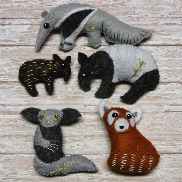 Felt Unusual Critters #1 AyeAye Tapir Anteater Red Panda Plushies by LittleDear