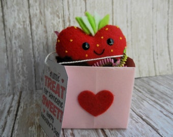 Felt Chocolate Covered Strawberry Heart in Origami Gift Box by MimiBoom